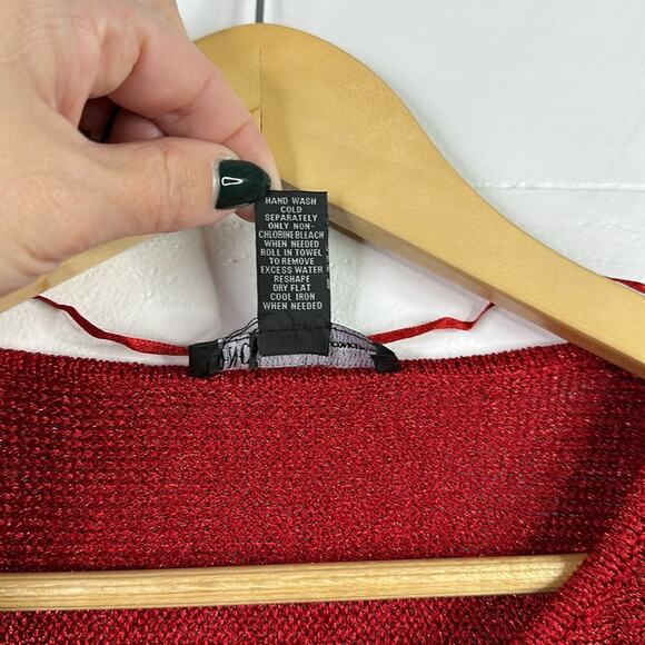 INC Red Metallic Sparkle Knit 3/4 Sleeve Sweater Pullover Sweatshirt Top Size XS - Picture 8 of 13
